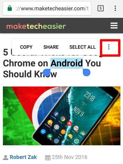 Chrome Android Assist Menu