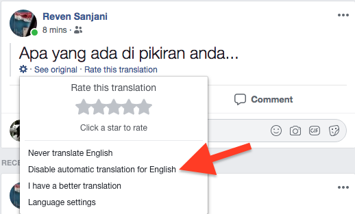 Cara Nonaktifkan Terjemahan Otomatis Pada Postingan Di Facebook 1