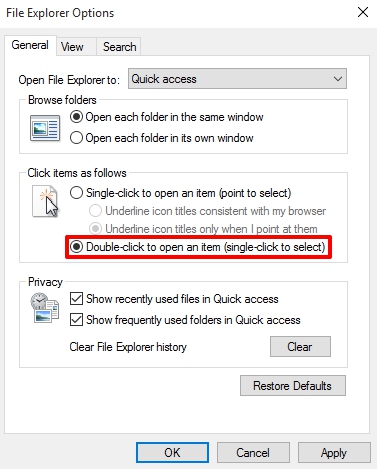 Cara Membuka Item Dengan Sekali Klik Di Windows 10 4