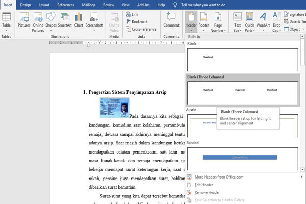 Dasar Penggunaan Header Dan Footer Di Microsoft Word 1