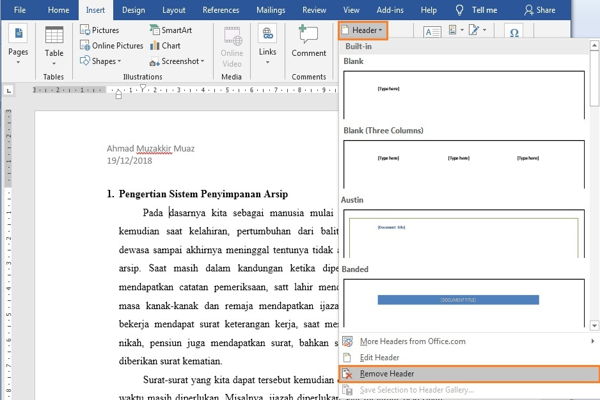 Dasar Penggunaan Header Dan Footer Di Microsoft Word 10