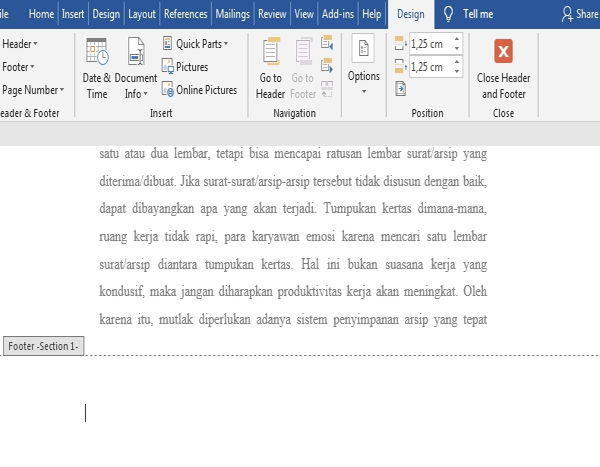 Dasar Penggunaan Header Dan Footer Di Microsoft Word 5